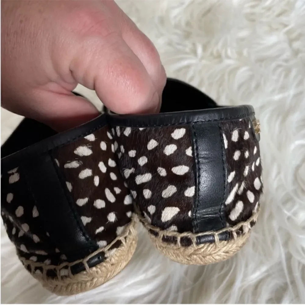 Tory Burch Black and White Mckenzie Dotted Pony Espadrille Slip On Flats‎ 7.5